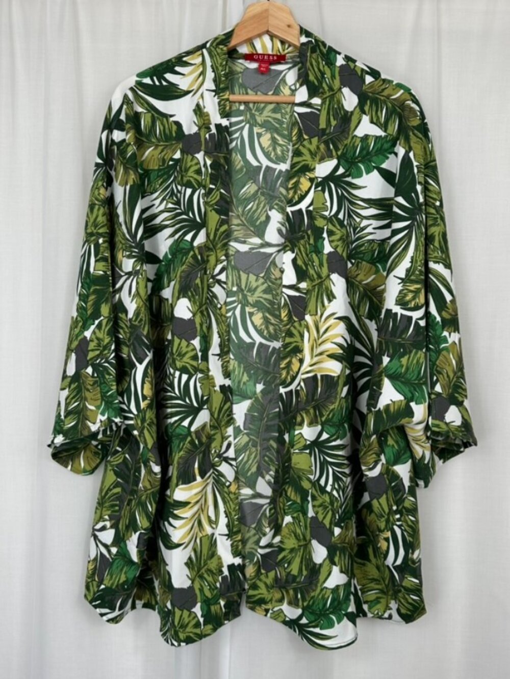 Guess Oversized Tropical Resort Kimono Beach Coverup M/L Green Palm Leaf Print